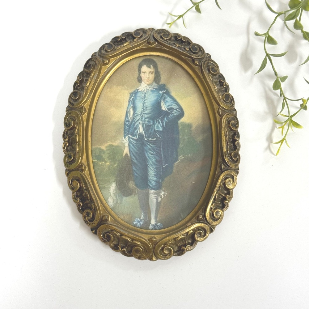 Vintage Blue Boy Gainsborough Oval Gold Ornate Frame Portrait Wall Art 8x6